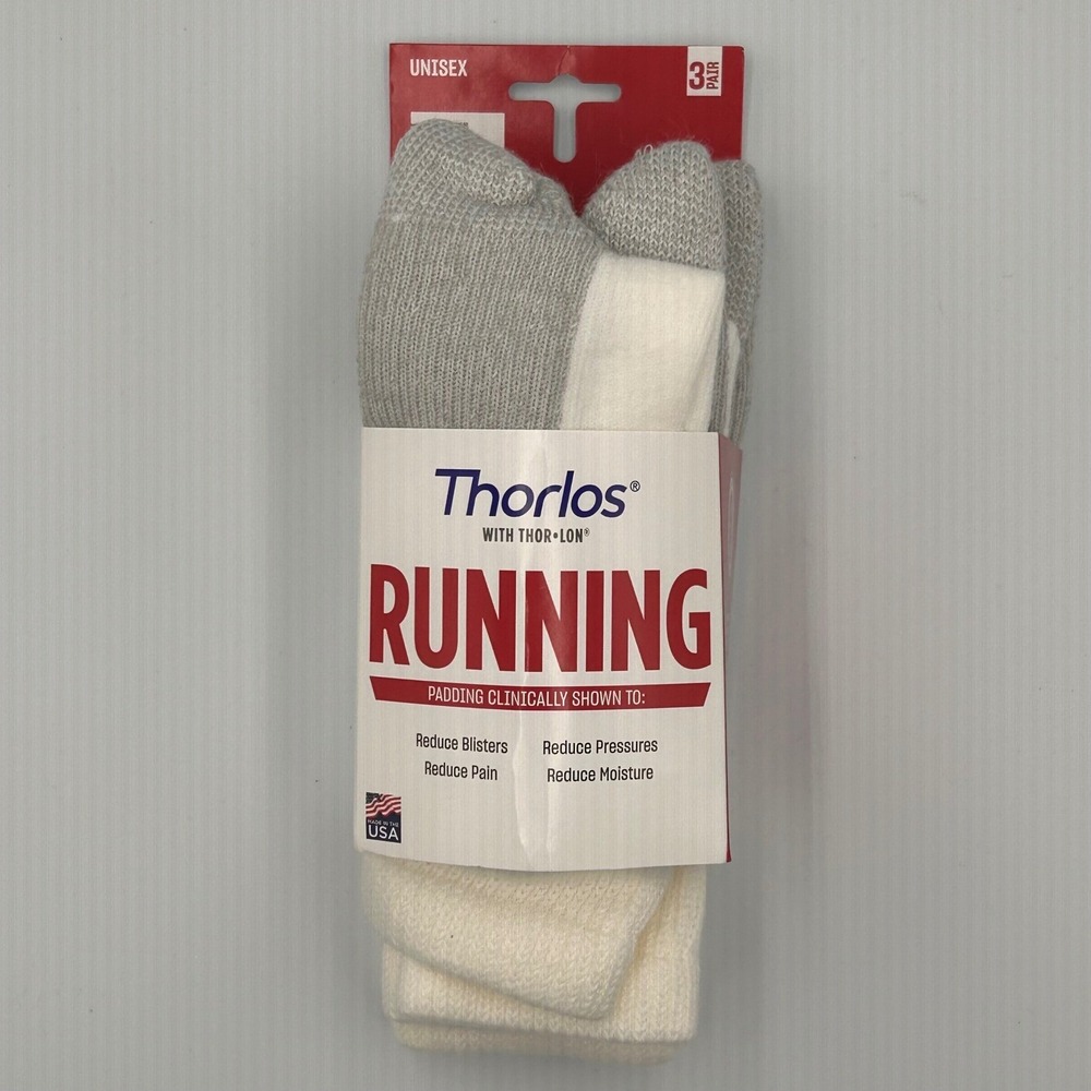 Thorlos Unisex‎ Medium Running Socks 3 Pair Pack Thor Lon Padding USA Made Crew